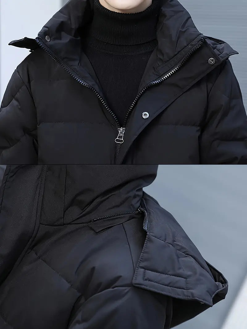 Lange Wattierte Steppjacke mit Kapuze