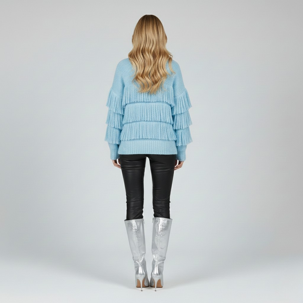 Mehrlagiger Fransen Strickpullover