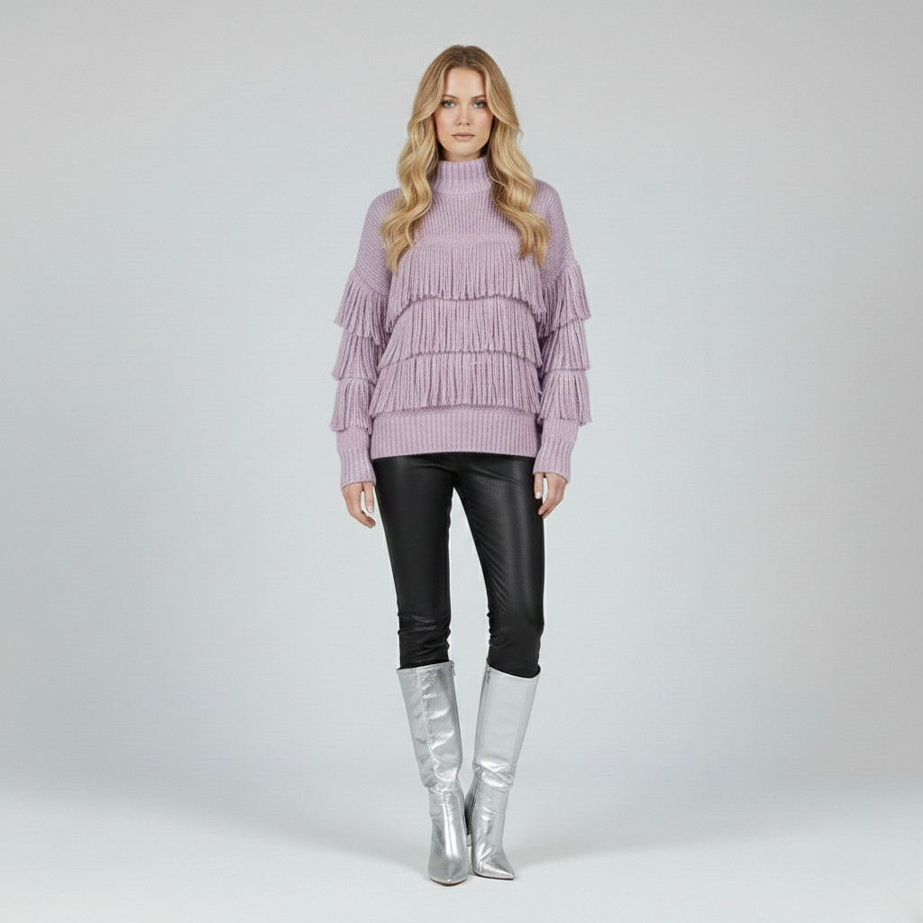 Mehrlagiger Fransen Strickpullover