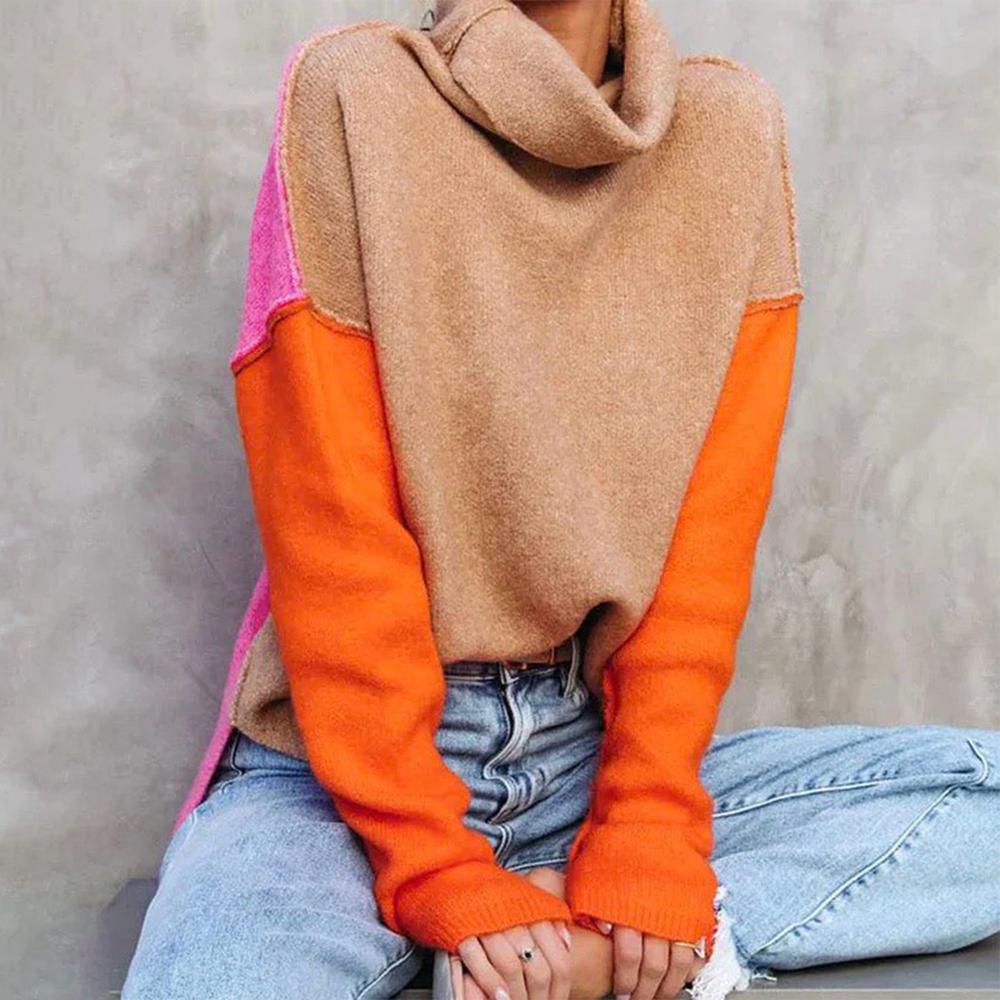 Rollkragenpullover im Farbblock-Design