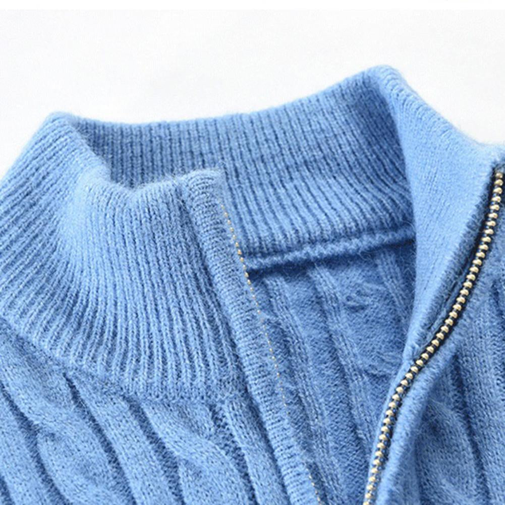 Strickpullover mit Zip-Up Stehkragen