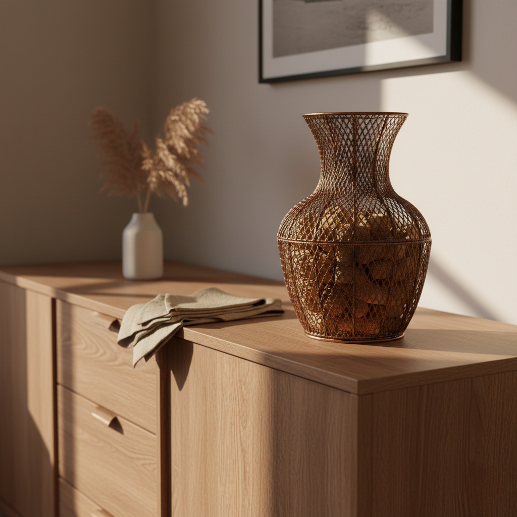 Rustikale geflochtene Metallvase Laterne