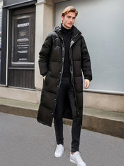 Lange Wattierte Steppjacke mit Kapuze