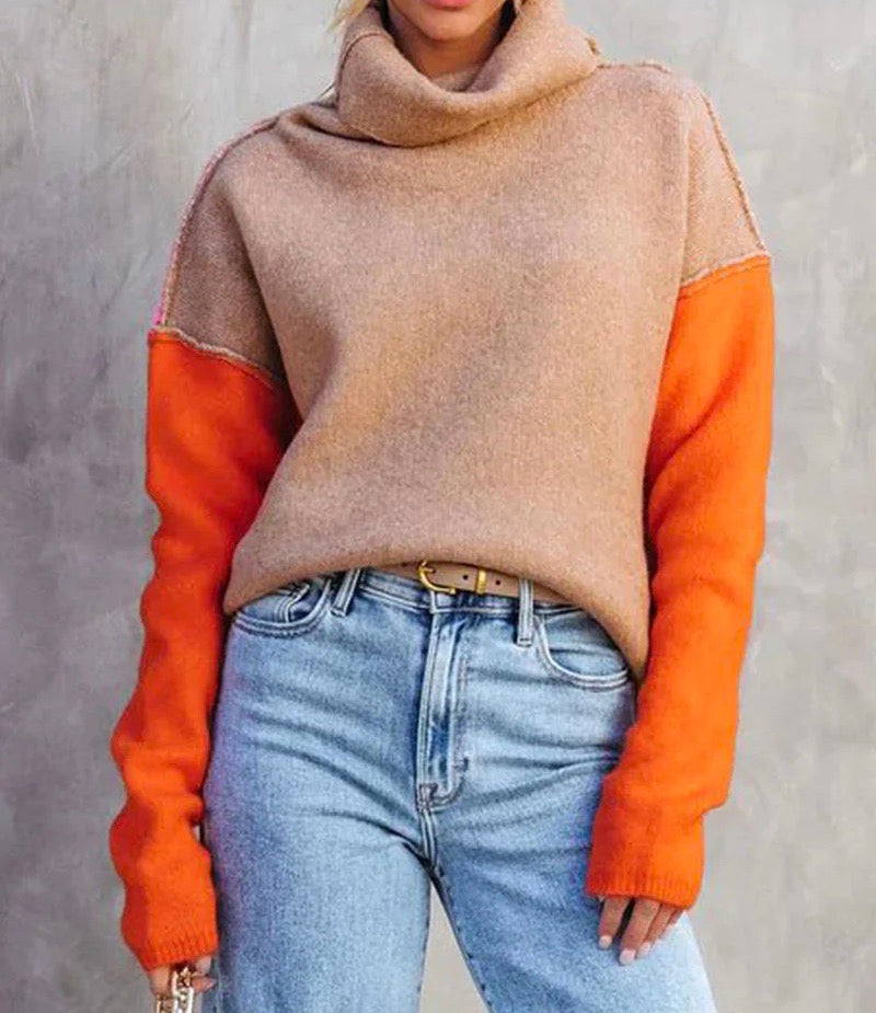 Rollkragenpullover im Farbblock-Design