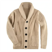 Gerippte Strickjacke mit Kragen