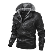 Lederjacke Herren abnehmbar Kapuze und Taschen