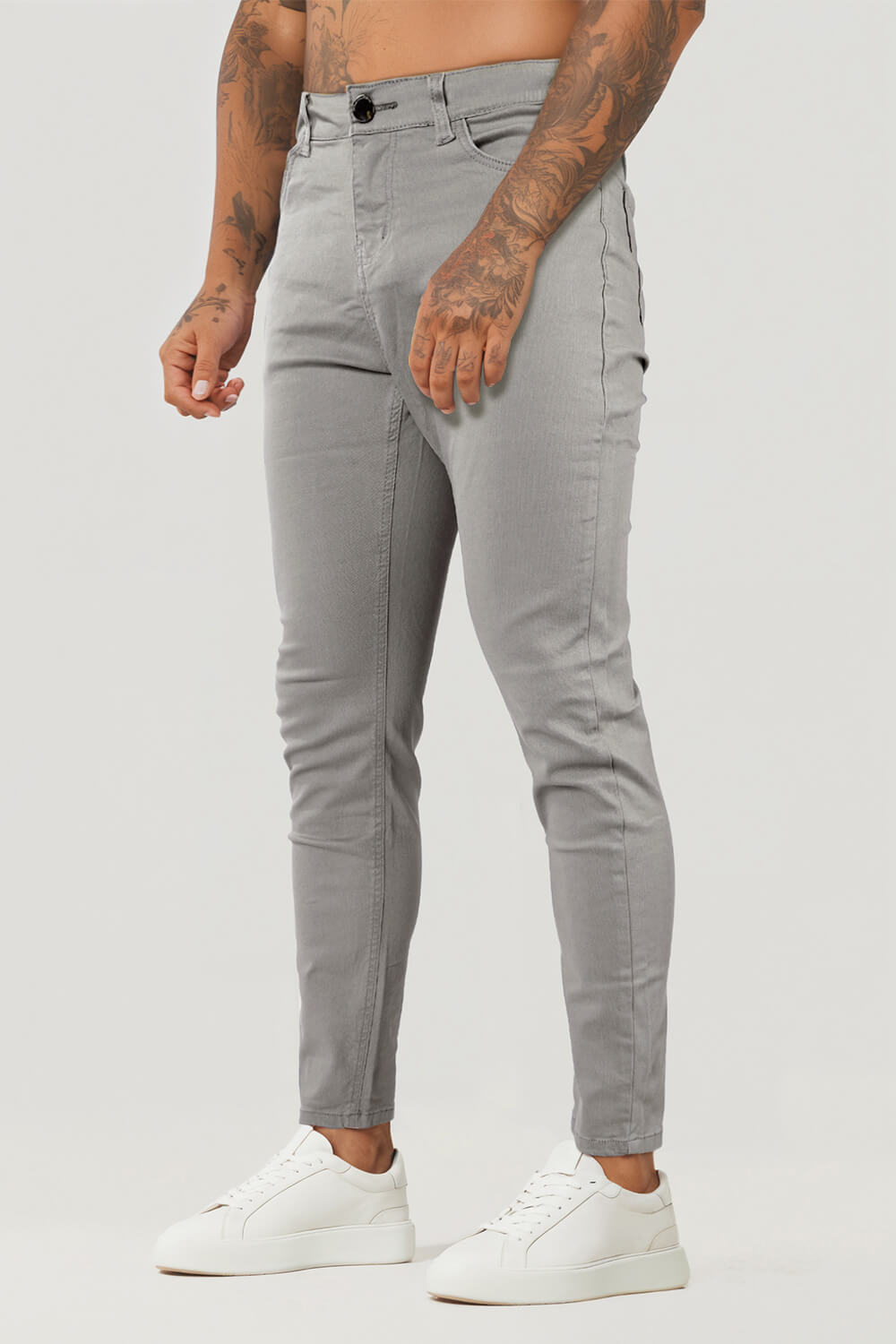 Hellgraue Schmale Herren Stretch Jeans