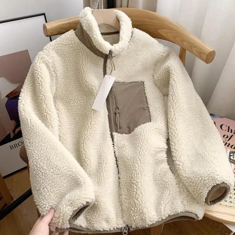 Trendige Vintage Fleece Winterjacke