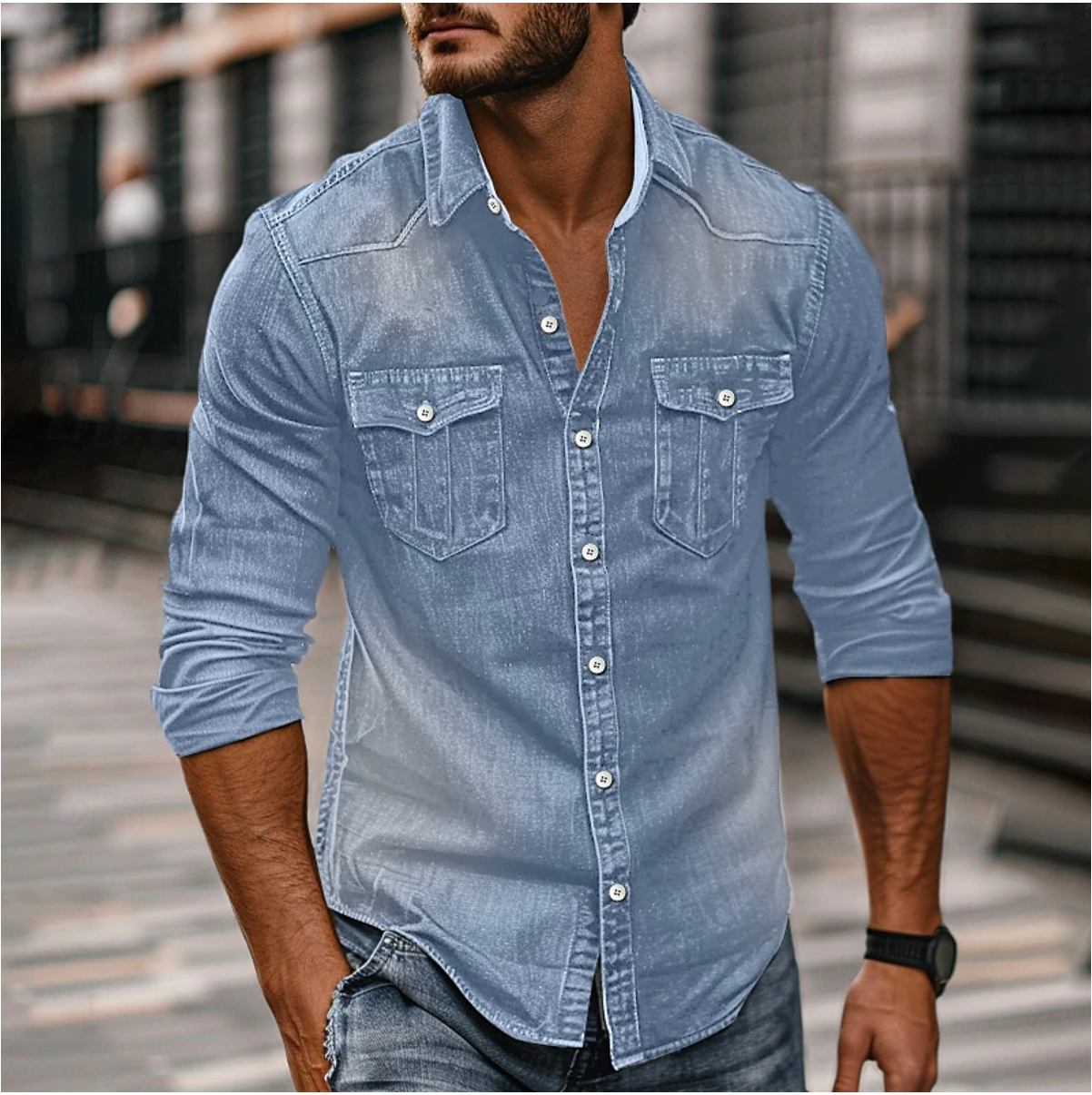 Strukturiertes Herren Jeanshemd