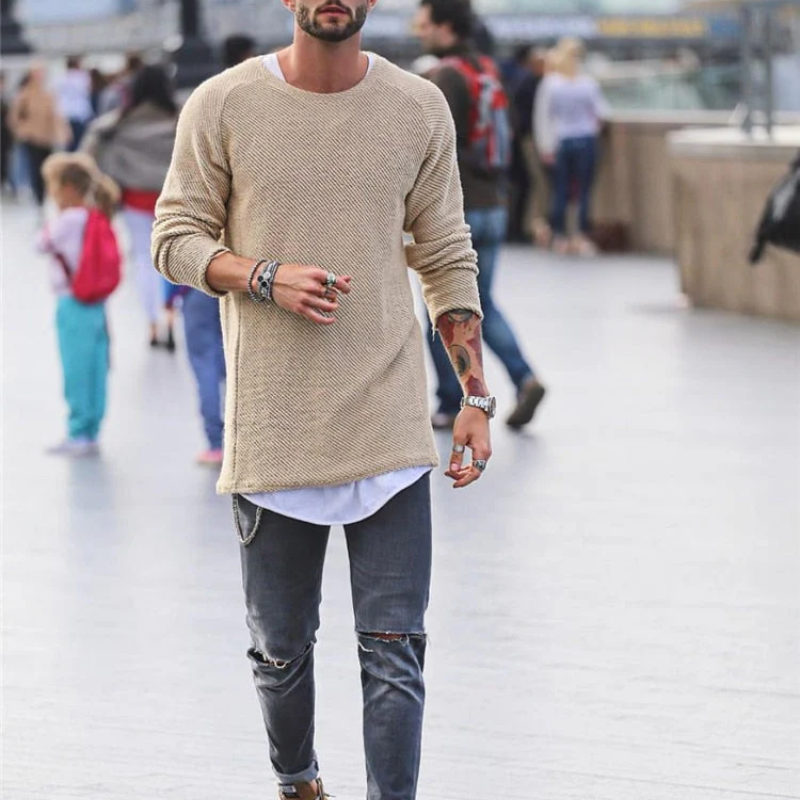 Herren Lange Strickpullover Sweatshirt