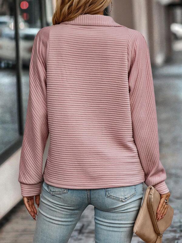 Half Zip V-Ausschnitt Pullover Damen