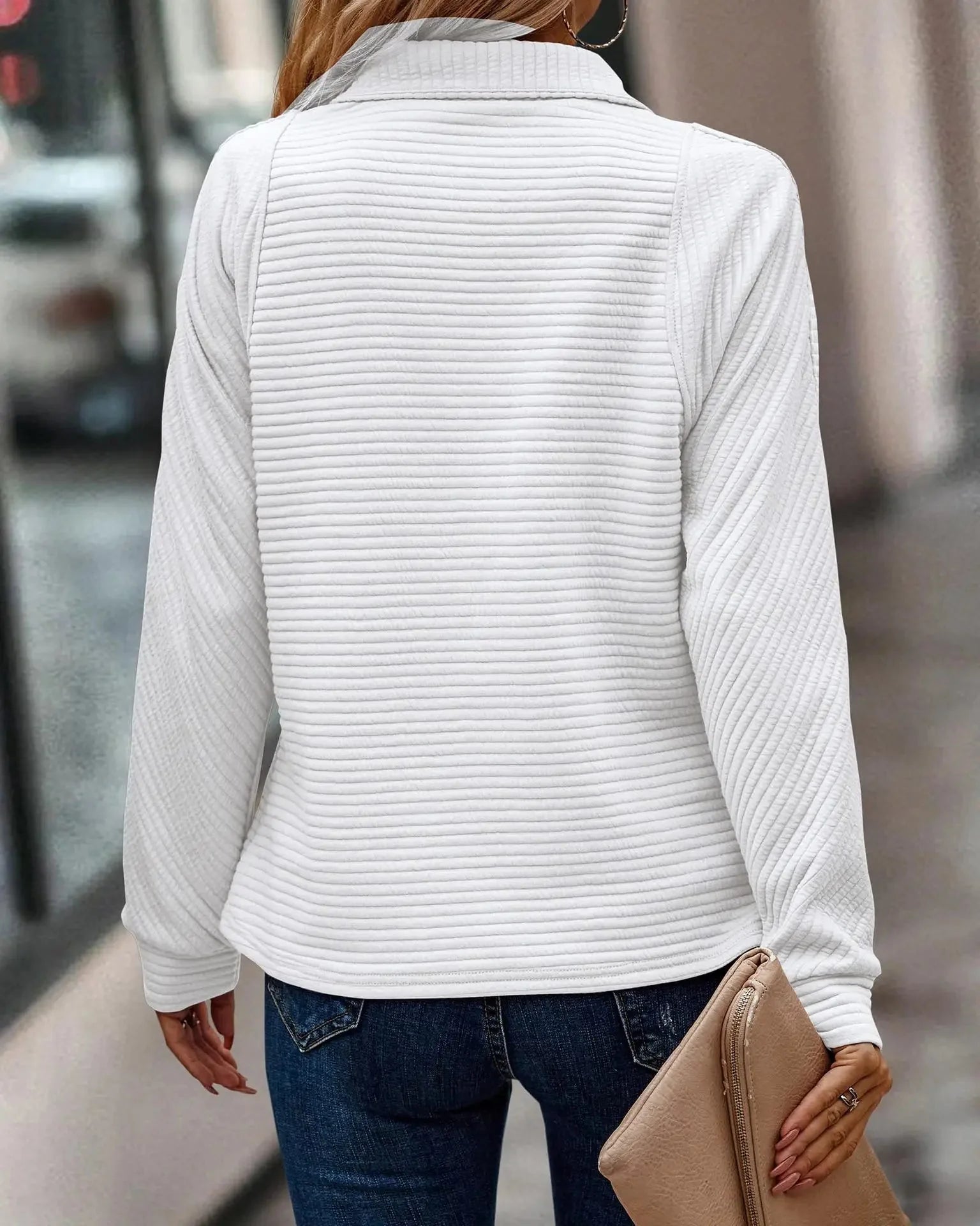 Half Zip V-Ausschnitt Pullover Damen